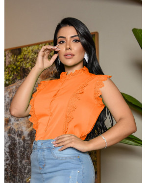 Blusinha manga regata botões laranja | Moda Evangelica